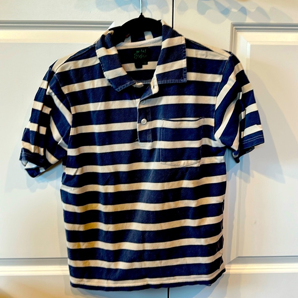 Mini-Boden boys' striped blue and white polo shirt- perfect condition.